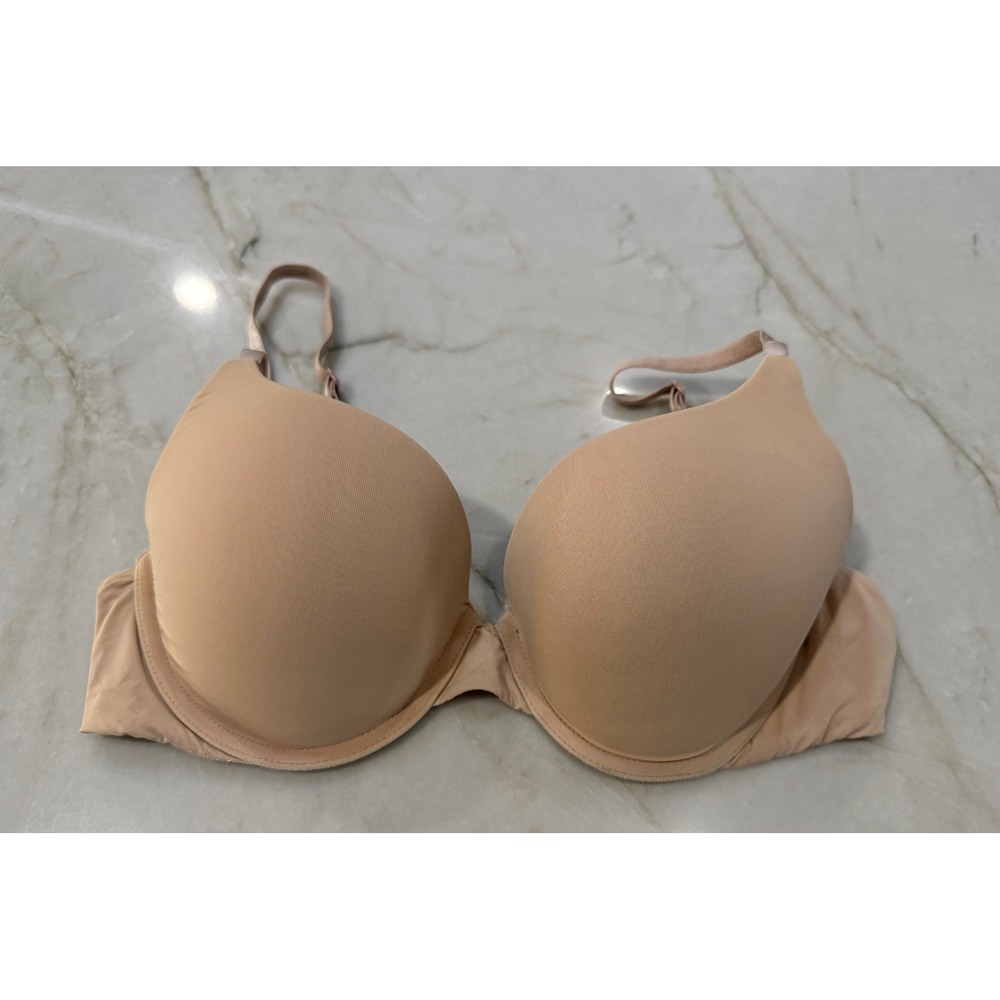 Victoria's Secret Nude Beige Push-Up Bra 32D Logo Straps Padded Underwire